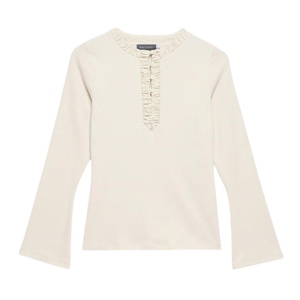 Mint Velvet Neutral Ruched Cotton Henley Top